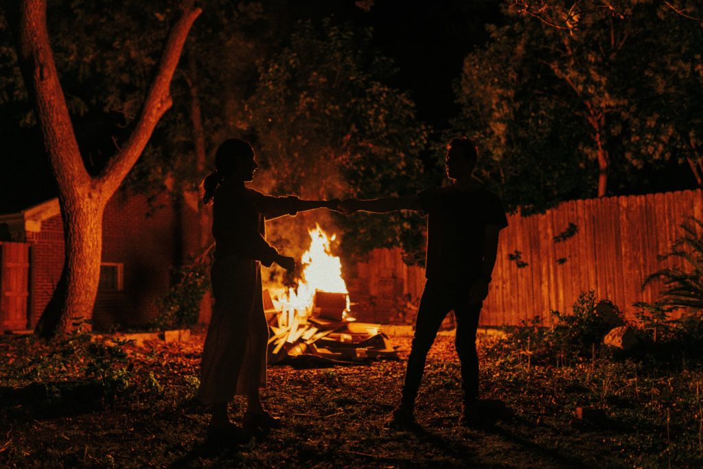 backyard campfire in romantic staycation